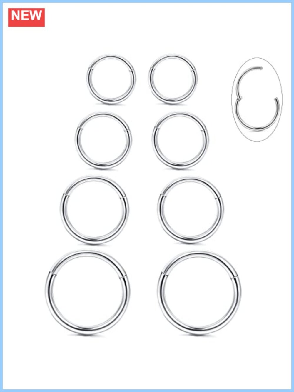 G23 Titanium Hinged Clicker Segment Nose Rings Hoop Septum Lip Ring 8Pcs